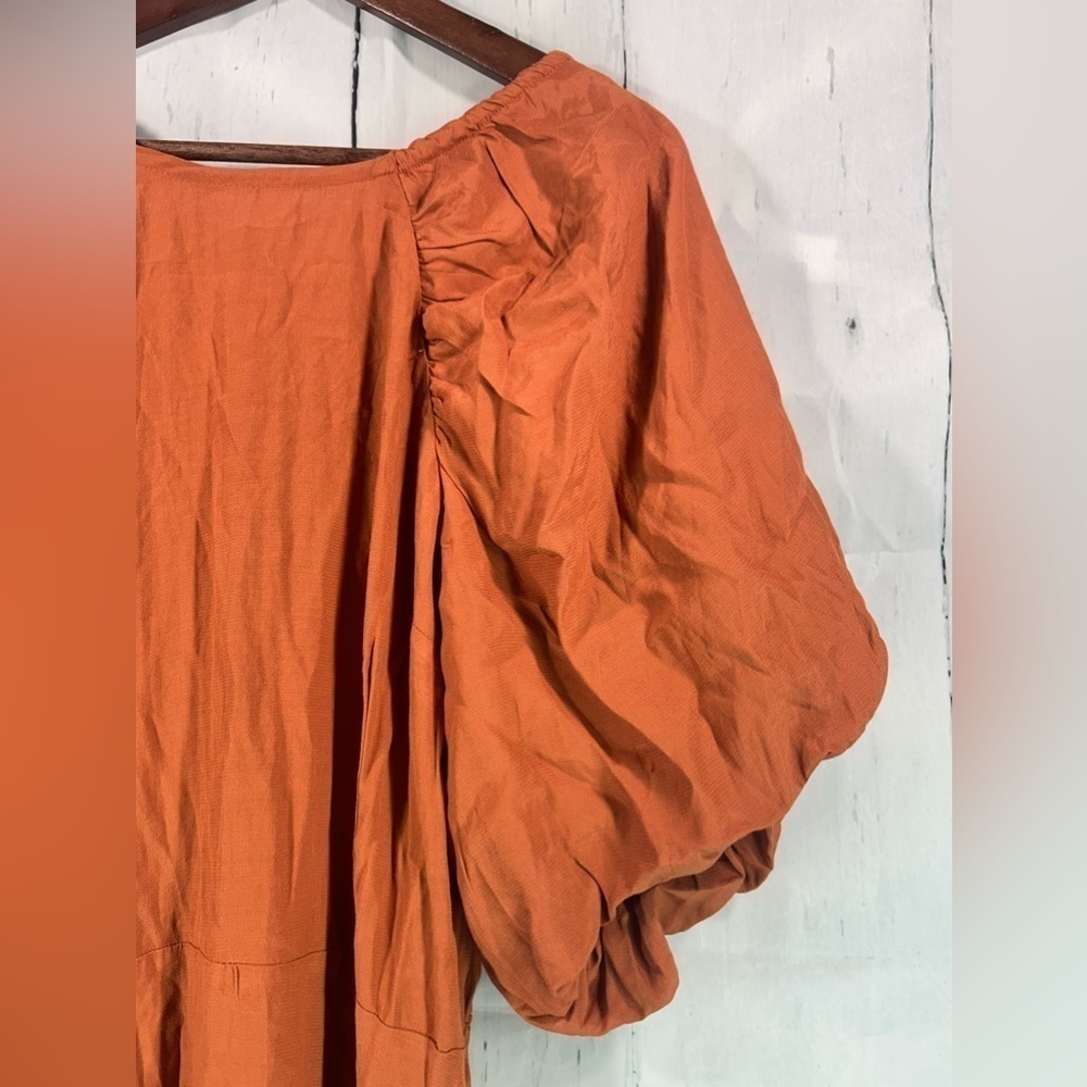NEW A New Day Puff Sleeve Long Midi Ruched Dress Womens Crew Neck Tie Back Sz L - Picture 11 of 14